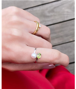 ANEL PERIDOTO E PROLA NATURAIS